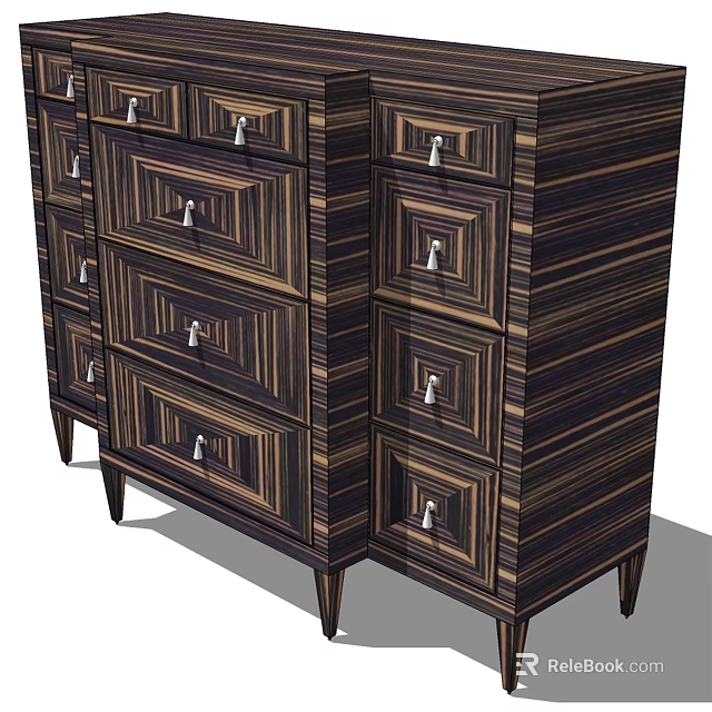 Dark Colored Entryway Side Cabinet With Wood Grain Metal Handles And Tall Legs 3d model 