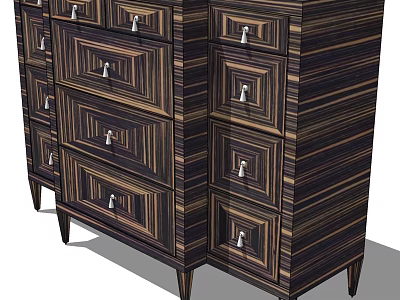 Dark Colored Entryway Side Cabinet With Wood Grain Metal Handles And Tall Legs 3d model