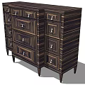 Dark Colored Entryway Side Cabinet With Wood Grain Metal Handles And Tall Legs