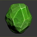 Green Polyhedral Sculpture Featuring Carved Surface Lines and Glossy Finish in Contemporary Design
