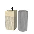Modern Ribbed Pedestal Washbasins Cylindrical And Square With Textured Concrete In Gray And Beige