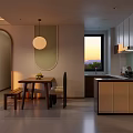 Modern Cozy Living And Dining Room With Soft Leather Sofa And Beautiful Panoramic Sunset View