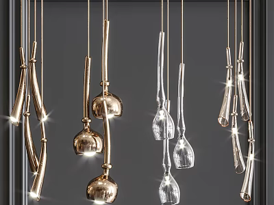 Modern Gold And Glass Chandelier Pendant Hanging Lights For Stylish Kitchen Interior 3d model