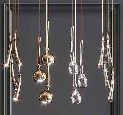 Modern Gold And Glass Chandelier Pendant Hanging Lights For Stylish Kitchen Interior 3d model