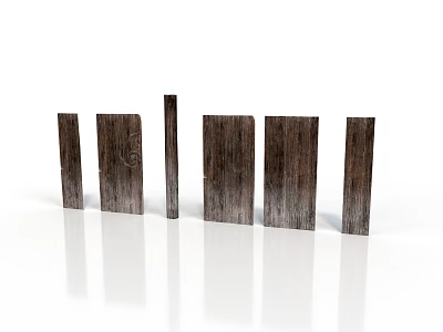 Dark Wooden Boards With Natural Texture Wood Grain In Six Different Shapes On White Background 3d model