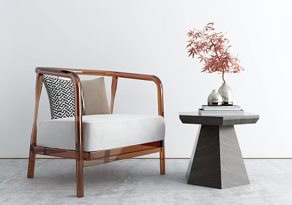 New Chinese Style Sofa Chair Single Chair Sofa Coffee Table 3d model