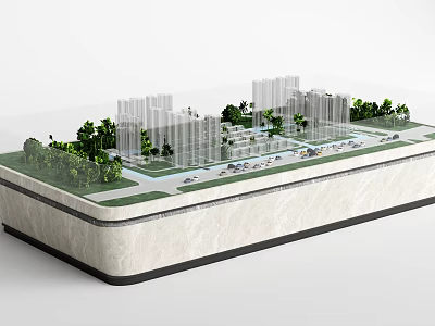 Sand Table With Modern High Rise Buildings Green Spaces Roads Cars And Landscape Design 3d model