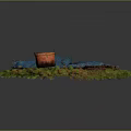 Blue Textured Cloth With Brown Container And Green Plants On Furry Base