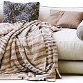Cozy Modern Living Room Multi Seater Sofa With Striped Blanket And Patterned Pillows