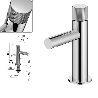 Chrome Tall Body Faucet with Single Hole Design and 1/2 Inch Connection Specifications 3d model