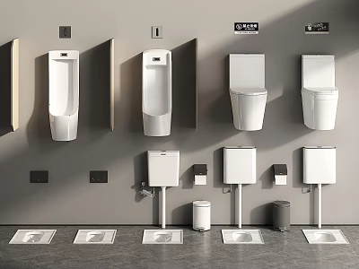 Various Modern Toilet Types Including Wall Mounted Urinals And Floor Standing Bowls 3d model