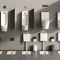 Various Modern Toilet Types Including Wall Mounted Urinals And Floor Standing Bowls