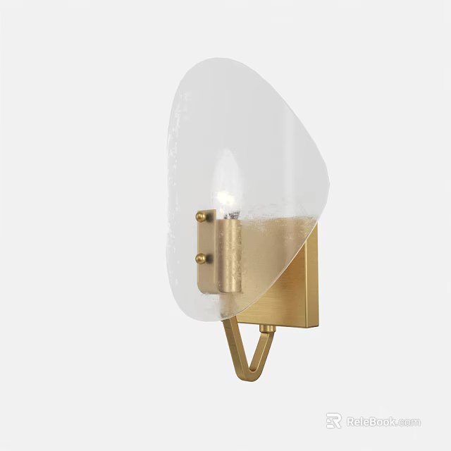 Modern Wall Lamp With Transparent Glass Shade And Golden Metal Base 3d model 