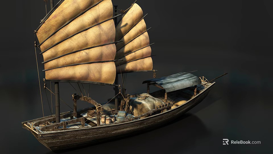 Traditional Wooden Boat with Large Sails and Classic Wooden Structure Design 3d model 