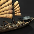 Traditional Wooden Boat with Large Sails and Classic Wooden Structure Design
