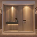 Modern Walk in Closet Interior With Open Shelving Hanging Rods And Dresser Drawers