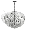 Industrial Style Multi Layer Metal Frame Chandelier With Grid Design And Chain Hanging