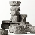 Natural Stone And Wood Blocks Stacked In Various Shapes For Decorative Design