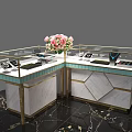 Elegant Jewelry Store Luxury Display Counter With Glass Top Marble Base And Gold Frame
