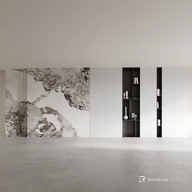 Modern Luxury Decorative Cabinet Interior With Marble Backdrop And Open Space Design 3d model