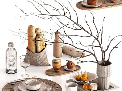 Modern Tableware Combination Tableware suit Orange Branch Breast 3d model