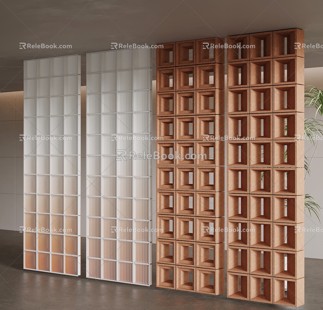 Cement brick glass brick partition model