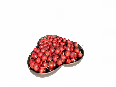 Fresh Ripe Cherries Arranged in Clover Shaped Bowl on White Background 3d model