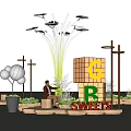 GB Sweets Outdoor Display With Neon Lights Seating And Green Plants