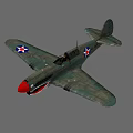 Vintage Green Fighter Plane With Red Shark Mouth And Star Emblems On Wings