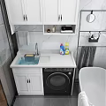 Modern White Bathroom Vanity Cabinet with Marble Countertop Sink Washing Machine and Mirror