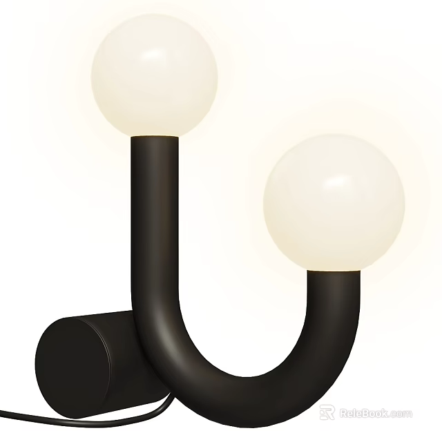 Modern Table Lamp With Two White Globe Shades And Black U Shaped Frame 3d model 