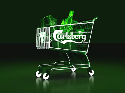 Carlsberg Illuminated Shopping Cart With Items On Green Background 3d model