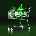 Carlsberg Illuminated Shopping Cart With Items On Green Background