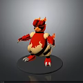 Fierce Red And Yellow Animal Character With Horns And Claws 3D Model In Standing Pose