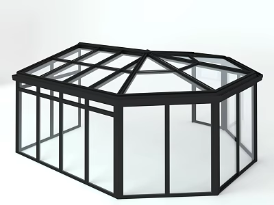 Modern Octagonal Glass Sunroom Design With Black Frame And Clear Windows 3d model