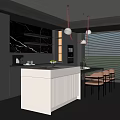 Modern Restaurant Kitchen Interior With Open Layout Marble Island Gray Cabinets And Hanging Lights