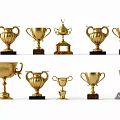 Golden Trophies Decorative Ornament Set Featuring Various Designs and Bases