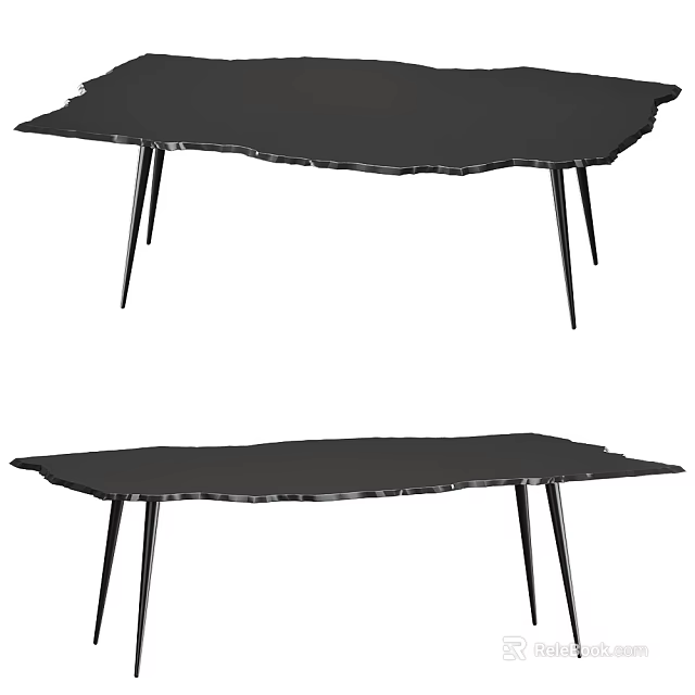 Modern Black Coffee Table With Irregular Shape And Metal Legs Design 3d model 