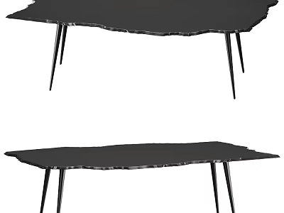 Modern Black Coffee Table With Irregular Shape And Metal Legs Design 3d model