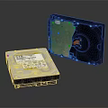 Opened and Closed Hard Disk Drives Showing Internal Circuit Board Components 3d model