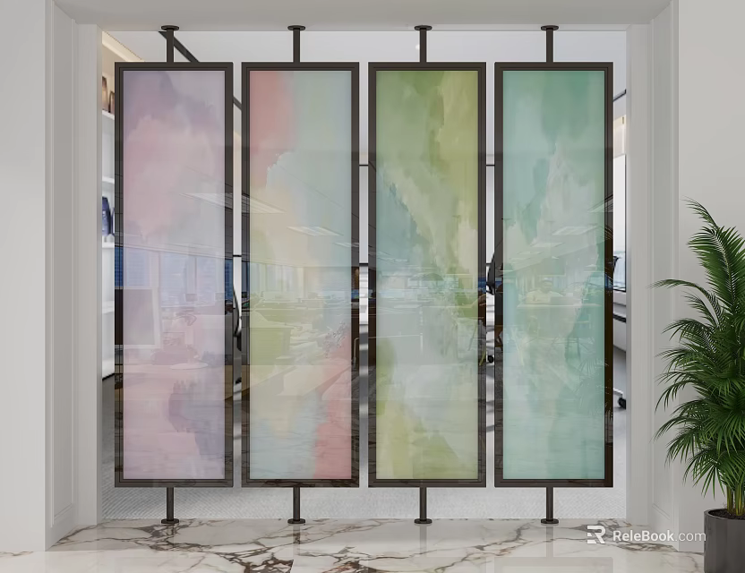 Colorful Glass Room Dividers In Modern Interior 3d model 