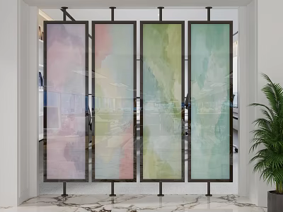 Colorful Glass Room Dividers In Modern Interior 3d model
