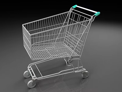 Durable Metal Shopping Cart Commercial Equipment with Green Handles and Wheels for Retail Stores 3d model