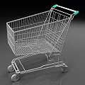 Durable Metal Shopping Cart Commercial Equipment with Green Handles and Wheels for Retail Stores