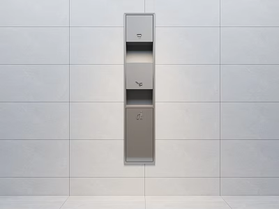 Bathroom Accessories Silver Metal Cabinet With Multiple Compartments And Small Doors On White Tiled Wall 3d model