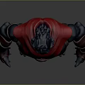 Game and Movie Character With Wolf Head Horns Red Cape and Blue Body Armor