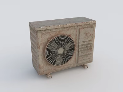 Rusty Old Air Conditioner Fan Outdoor Unit With Metal Grille And Box Design 3d model