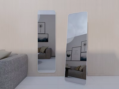 Stylish Standing Mirrors in Modern Living Room with Sofa and Wall Art 3d model