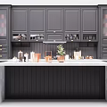 Modern Dark Gray Kitchen Cabinets With Central Island And Copper Accessories 3d model
