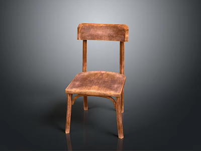 Vintage Wooden Single Chair With Brown Leather Seat And Simple Design Structure 3d model